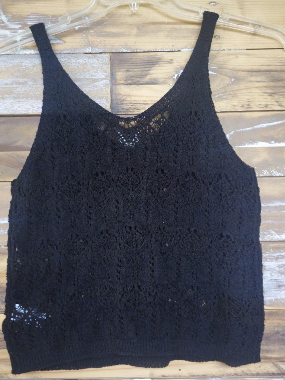 Black Crochet Knit Tank Top Women's Sleeveless Top Sz M